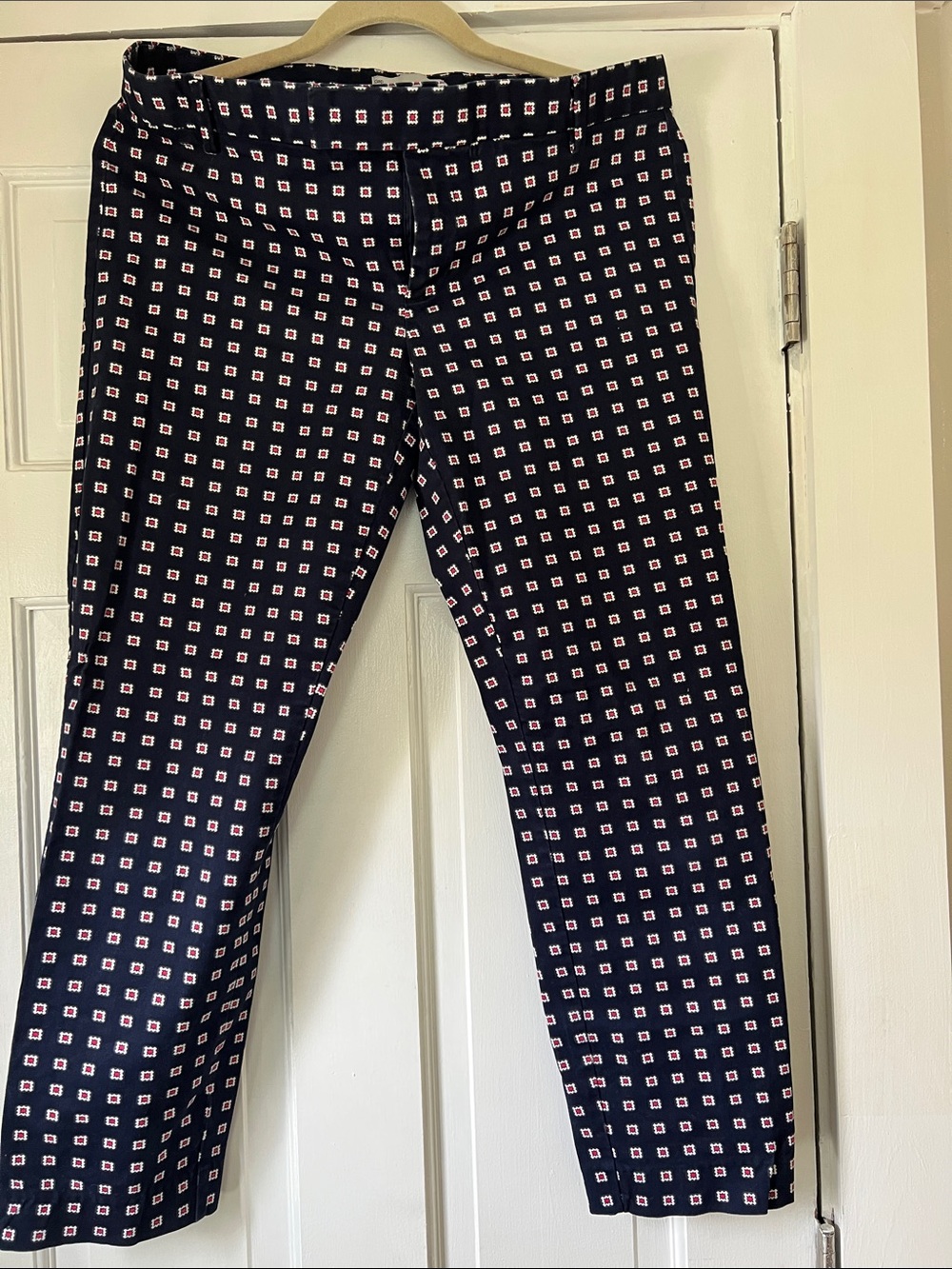 Navy Geometric Print Stretch Pants